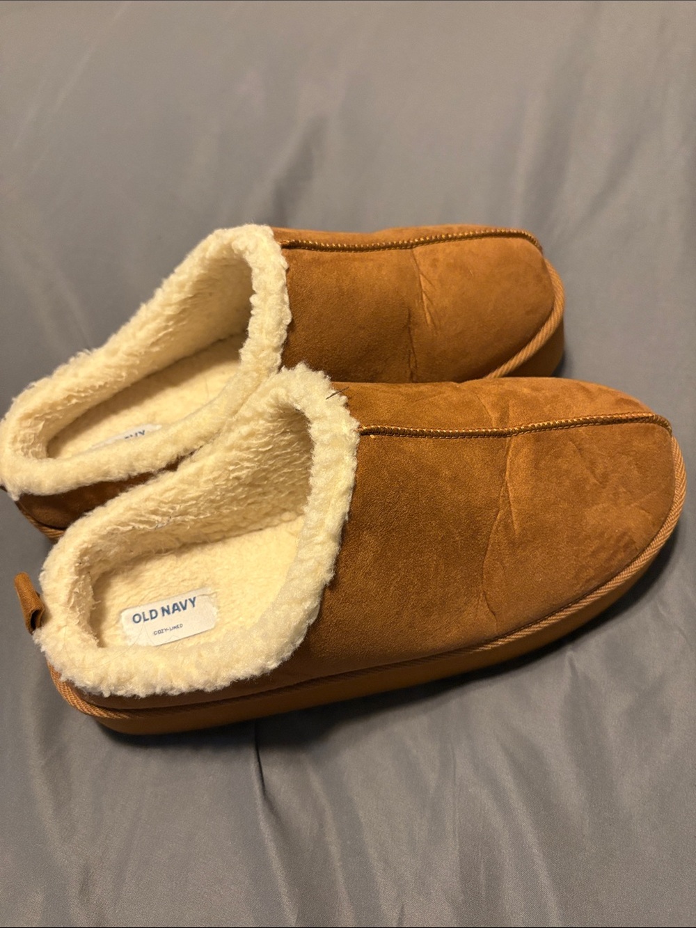 Old Navy Women' Slip-On Faux-Suede Slippers in Brown with Cream Lining